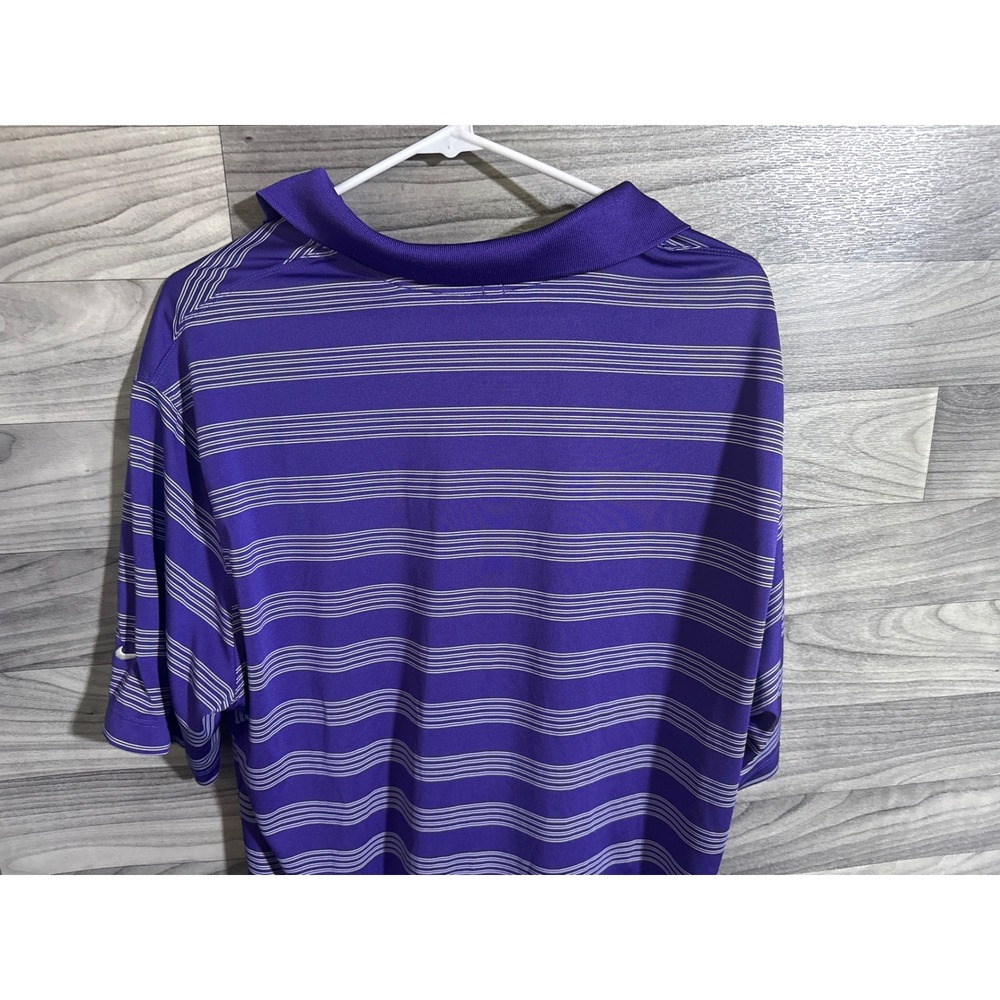 Nike Golf Dri-FIT Polo Shirt Mens XL Purple Striped MGM Grand Las Vegas Logo - Picture 4 of 5
